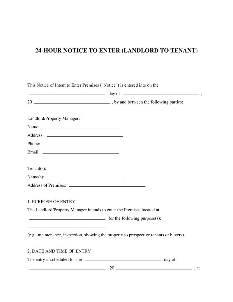 24-Hour Notice to Enter (Landlord to Tenant)
