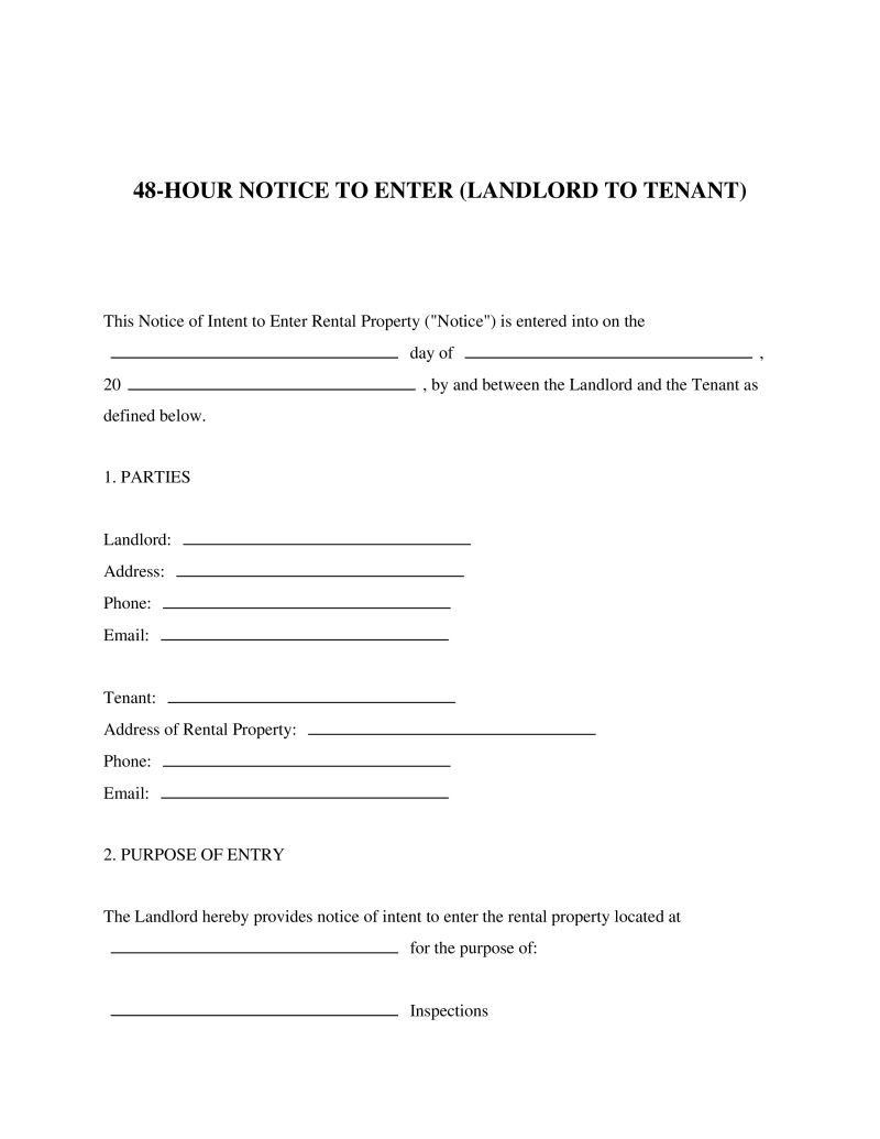 48-Hour Notice to Enter (Landlord to Tenant)