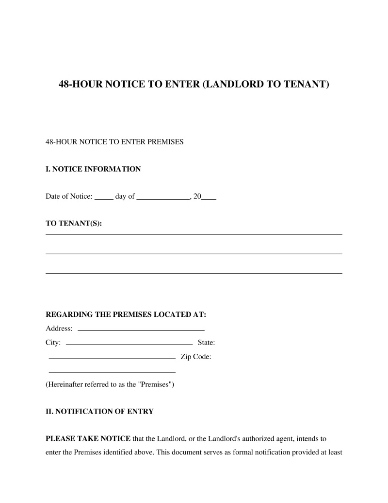 48-Hour Notice to Enter (Landlord to Tenant)