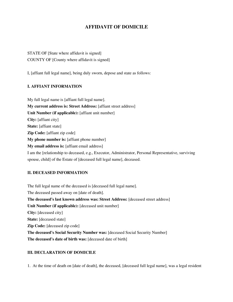 Affidavit of Domicile Preview