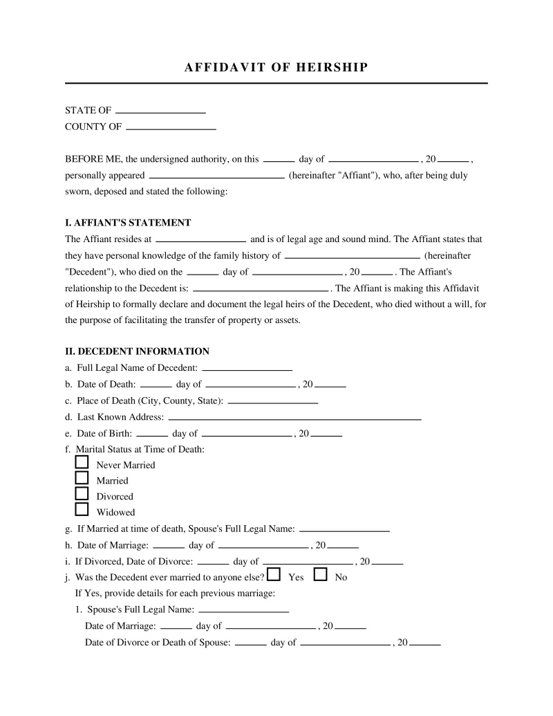 Affidavit of Heirship Preview