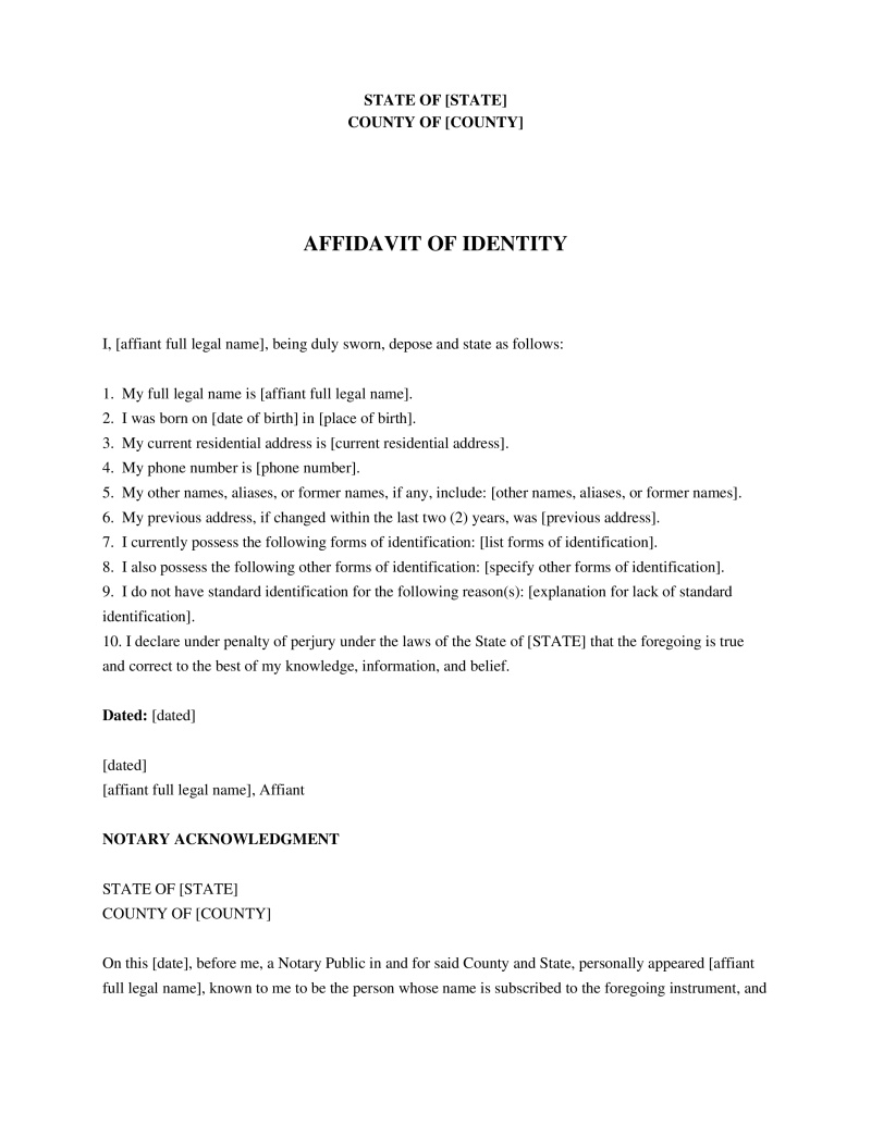 Affidavit of Identity Preview