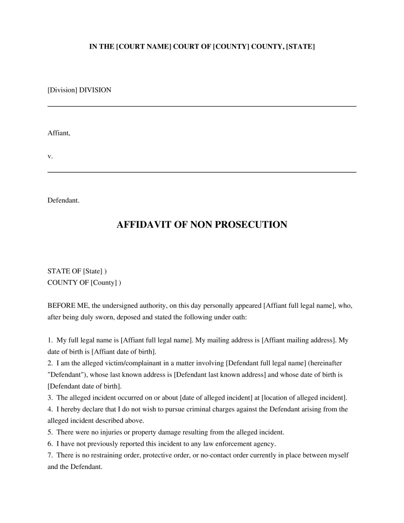 Affidavit of Non Prosecution Preview