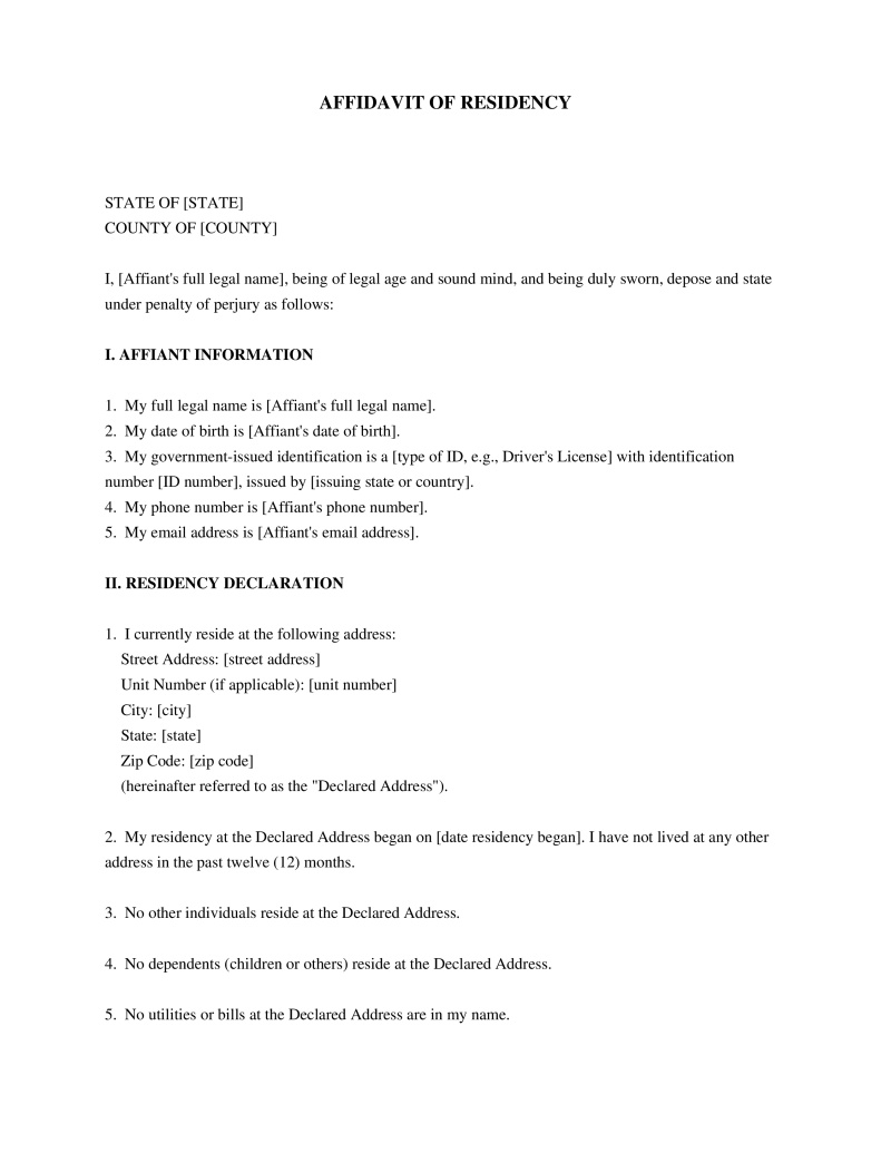 Affidavit of Residency Preview