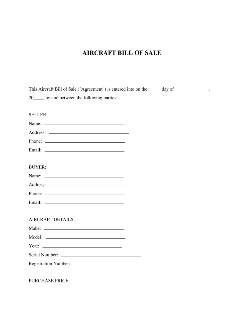 Aircraft (Airplane) Bill of Sale Form Preview
