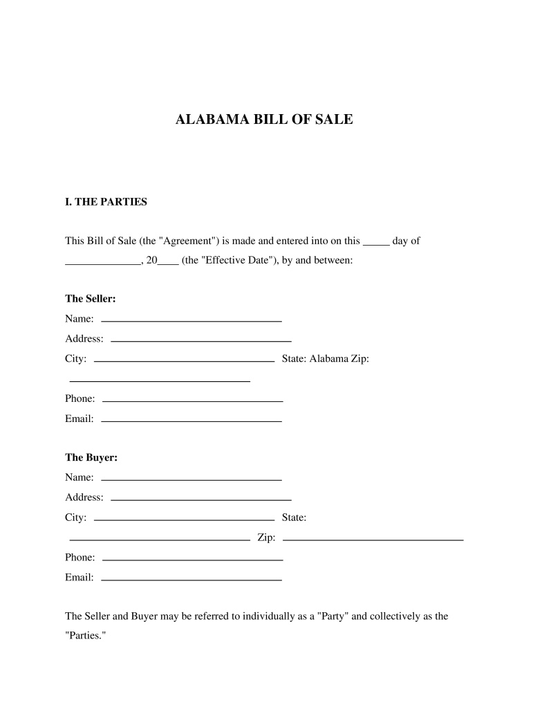 Alabama Bill of Sale Preview
