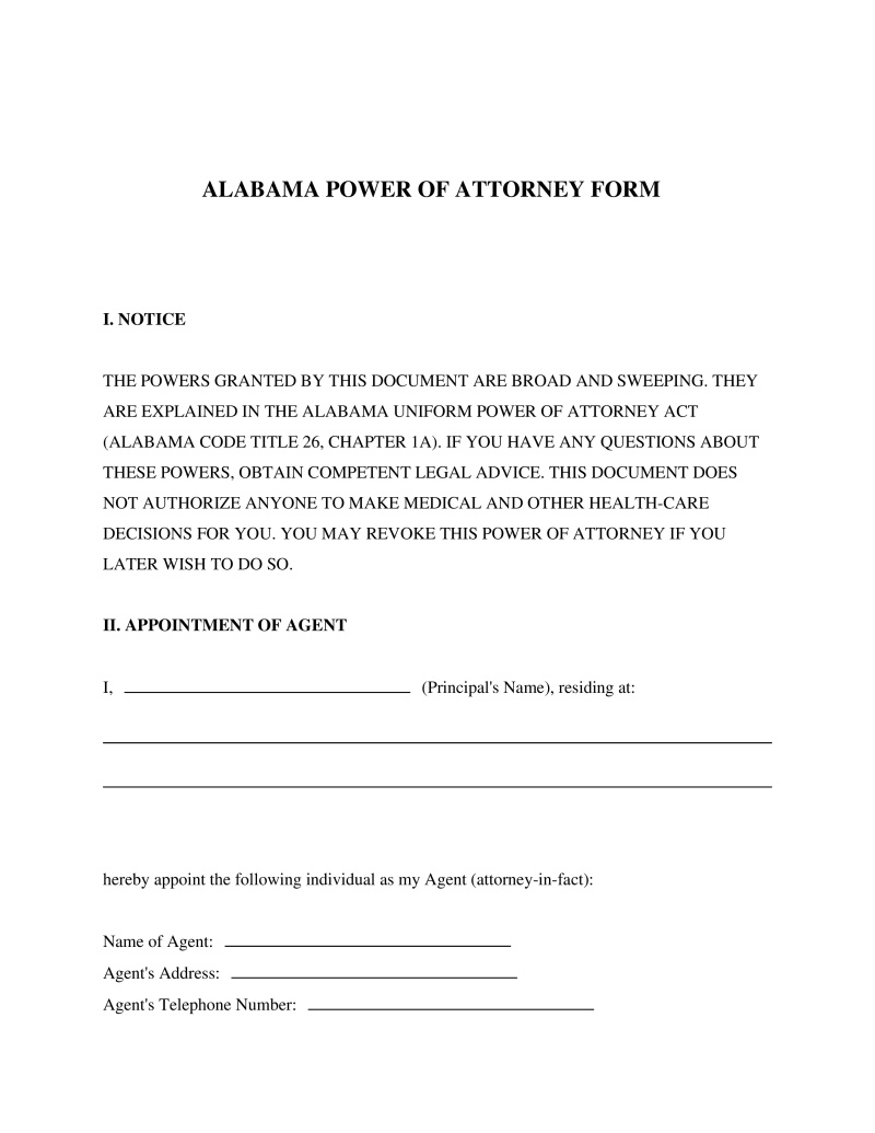 Alabama Power of Attorney Form Preview