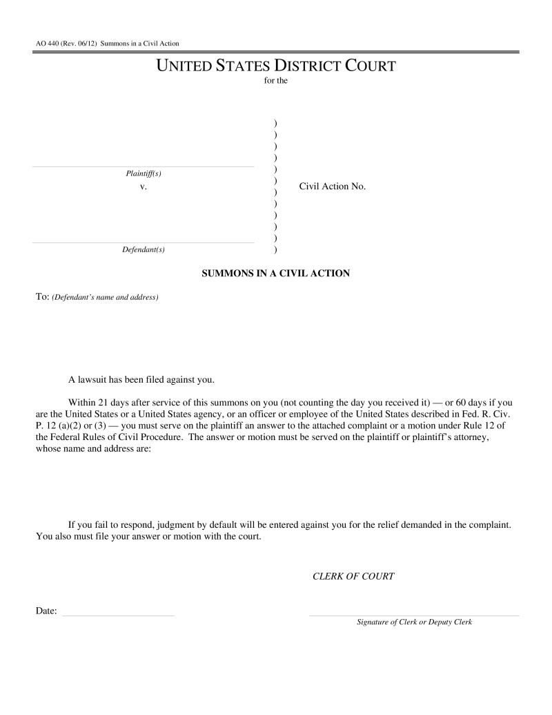 Civil Summons Preview