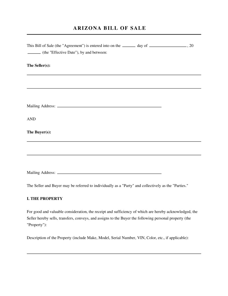 Arizona Bill of Sale Preview