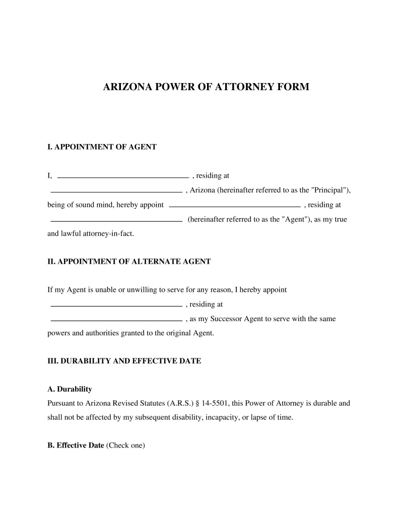 Arizona Power of Attorney Form Preview