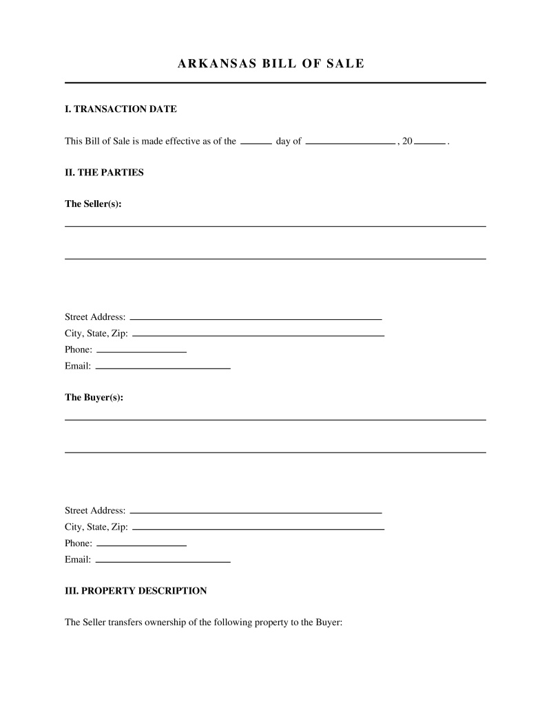 Arkansas Bill of Sale Preview