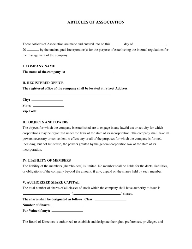 Articles of Association Preview