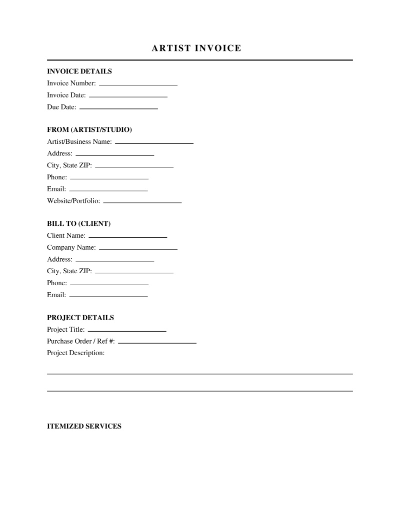 Artist Invoice Template Preview