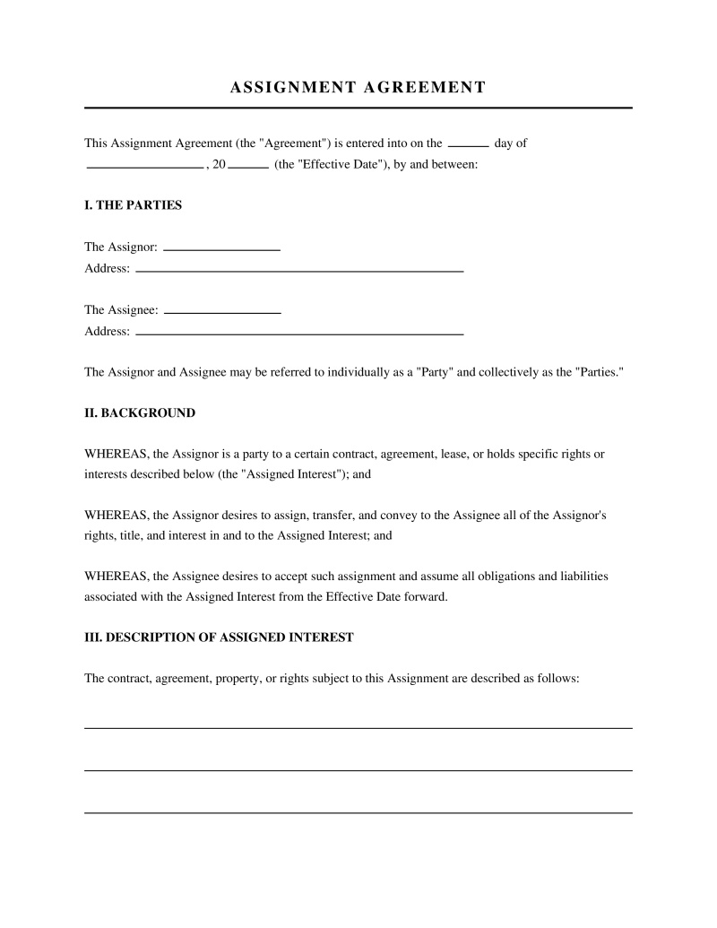 Assignment Agreement Preview