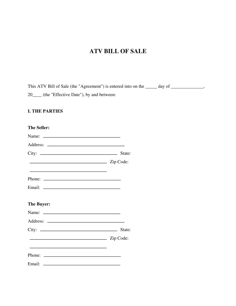 ATV Bill of Sale Preview