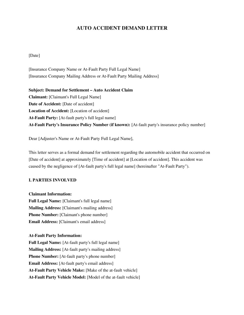 Auto (Car) Accident Demand Letter Preview