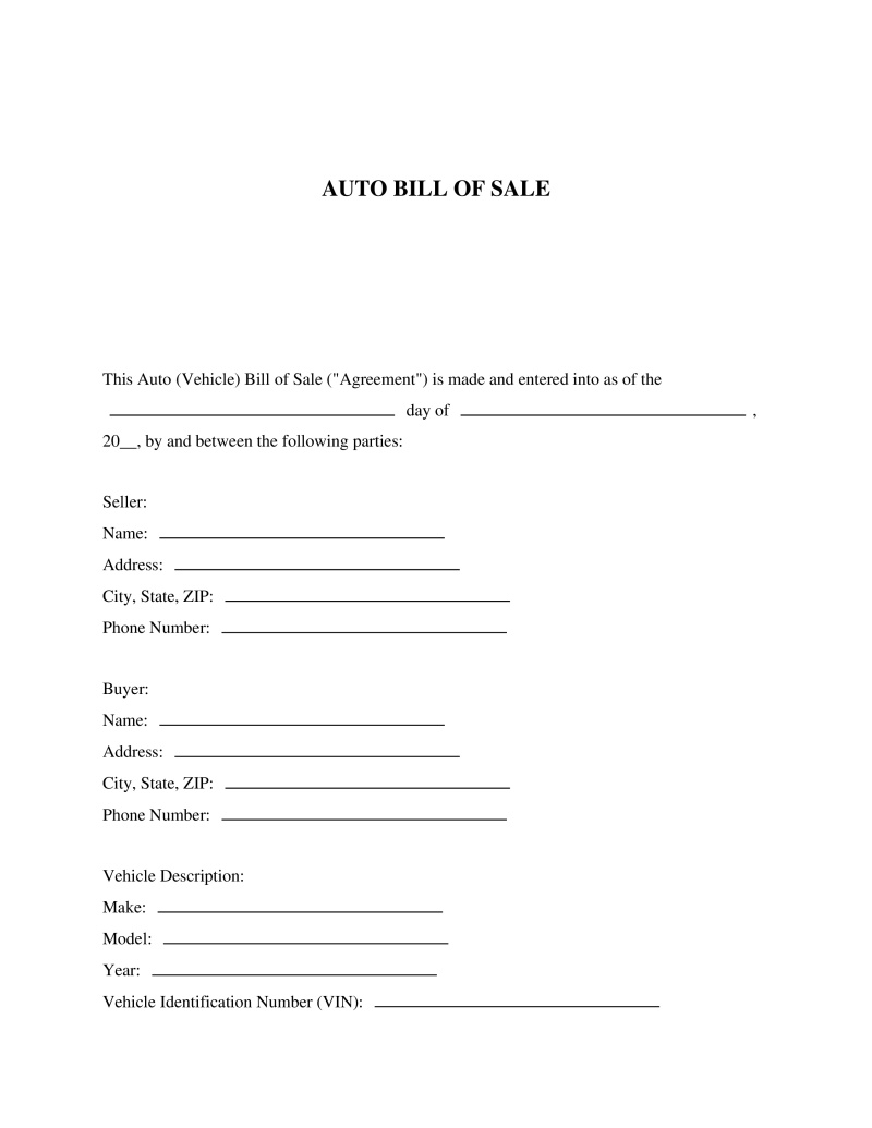 Auto Bill of Sale