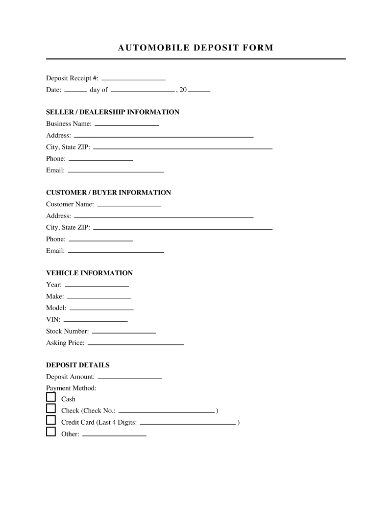 Automobile Deposit Form