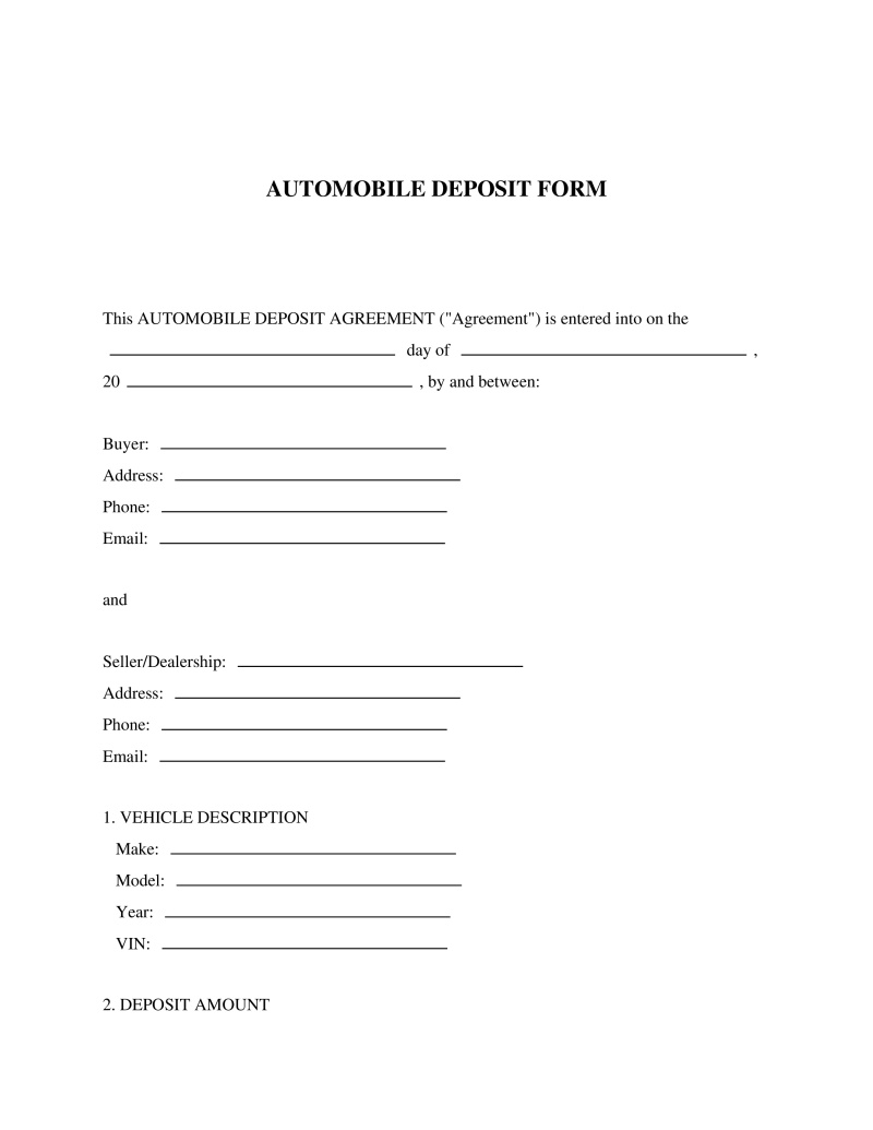 Automobile Deposit Form