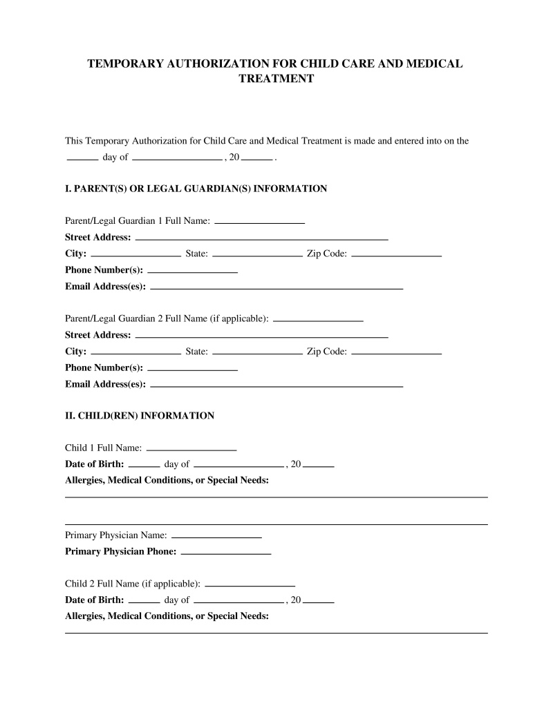 Babysitter Authorization Form Preview