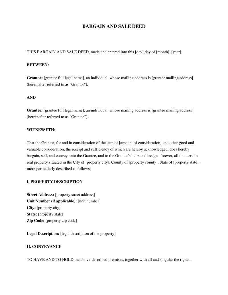 Bargain and Sale Deed Preview