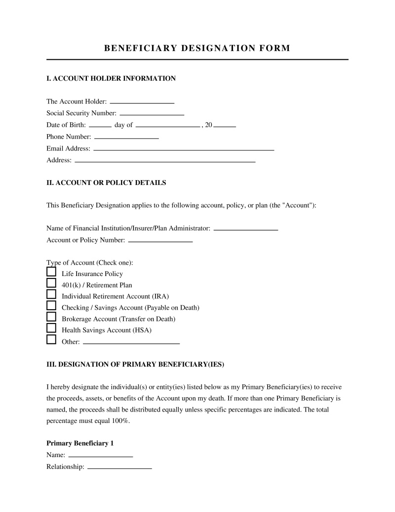 Beneficiary Designation Form Preview