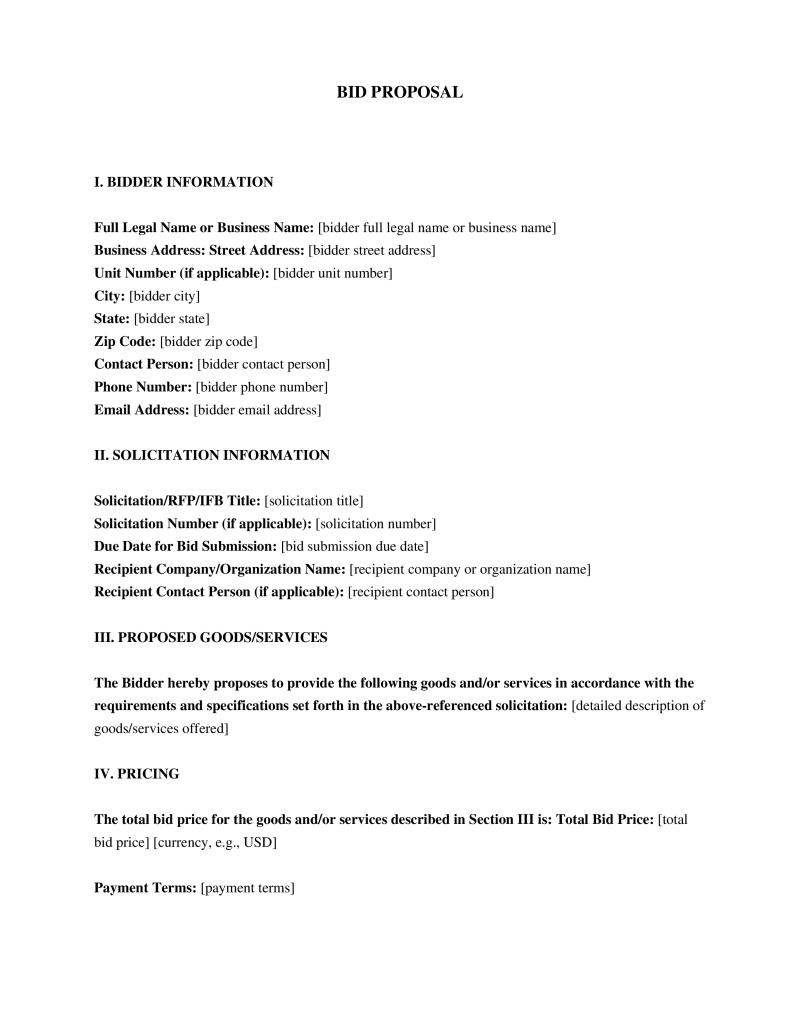 Bid Proposal Template Preview