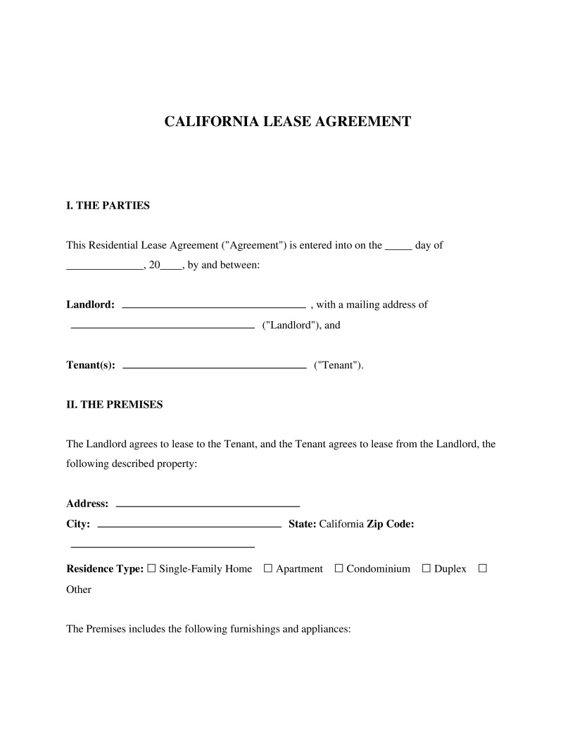 California Lease Agreement Preview