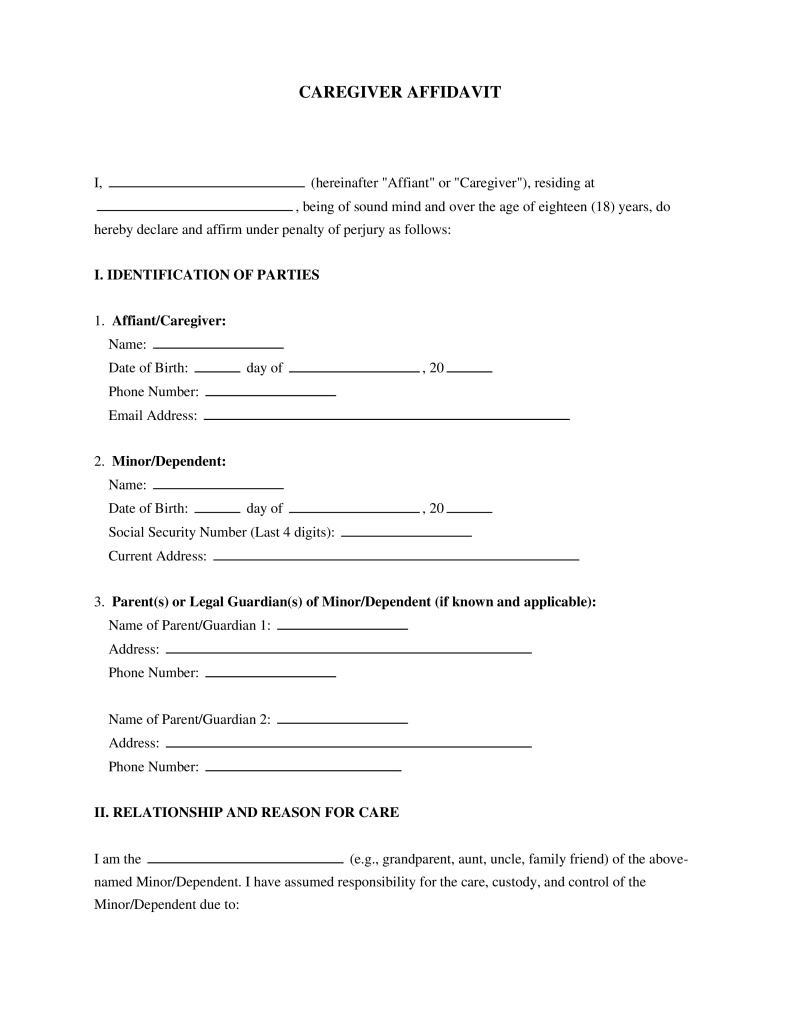 Caregiver Affidavit Preview