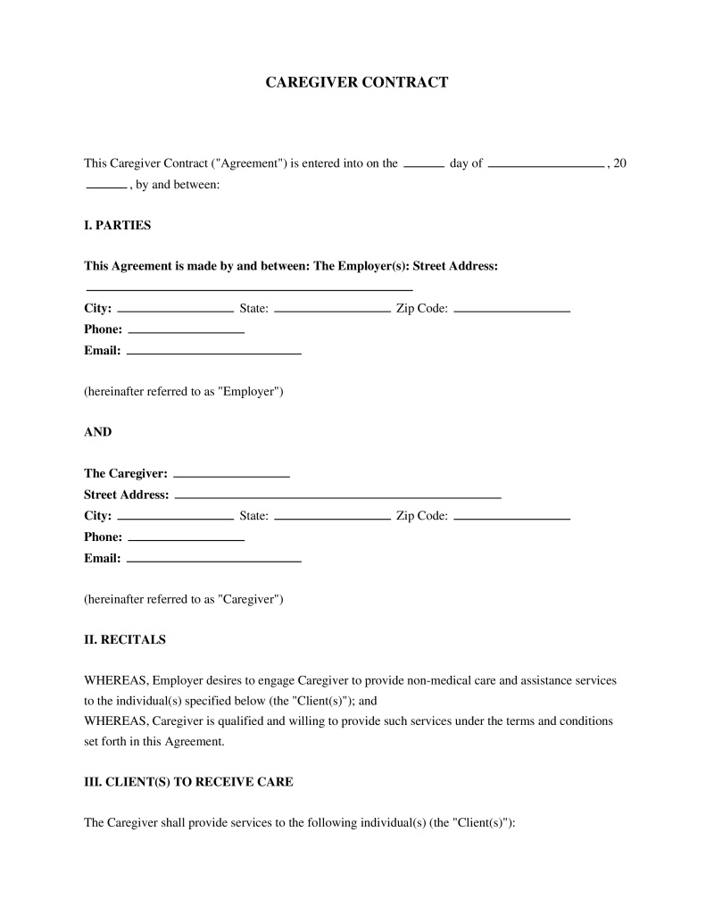 Caregiver Contract Preview