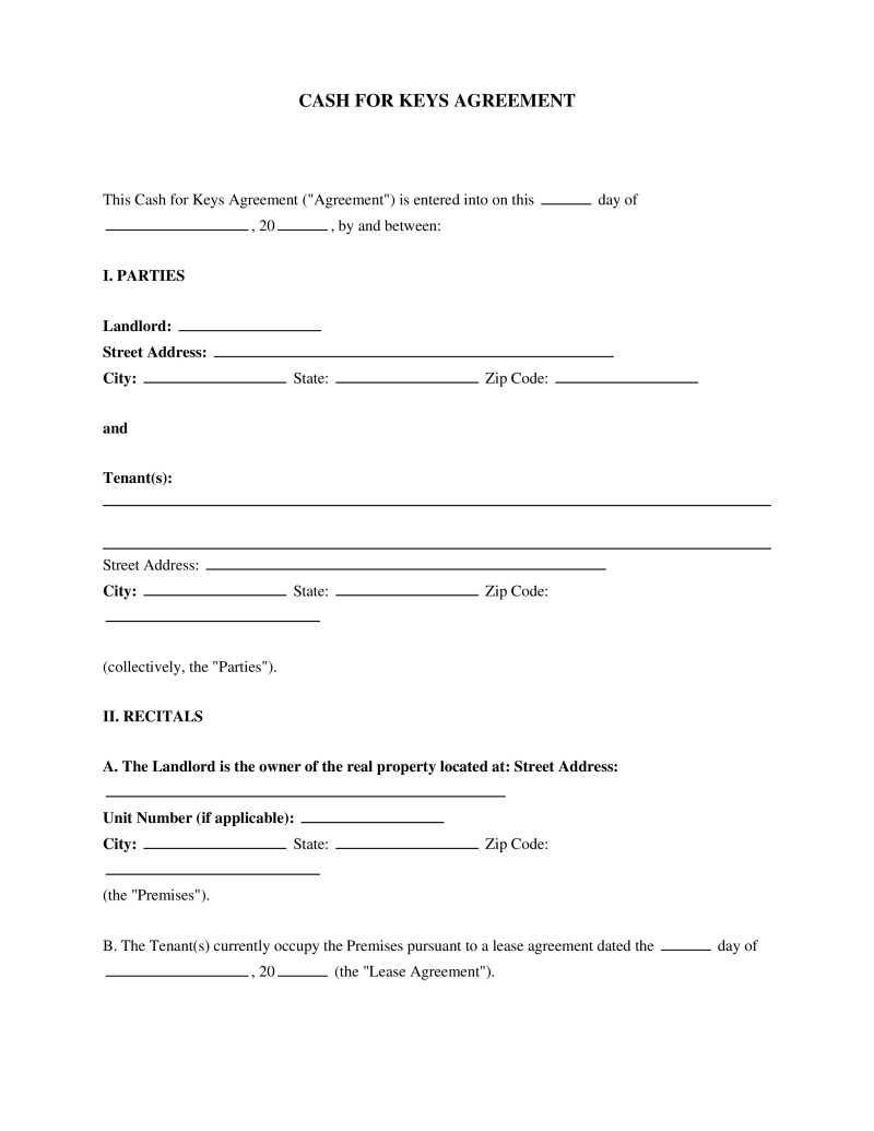 Cash For Keys Agreement Preview