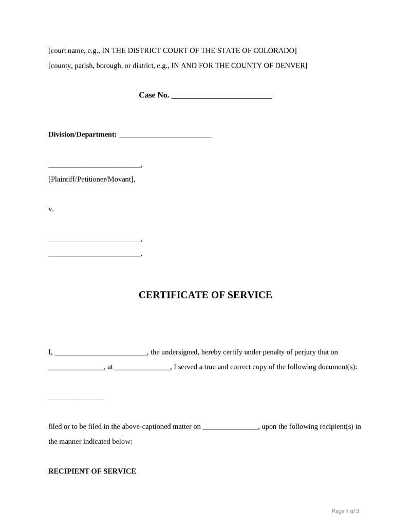 Certificate of Service Preview