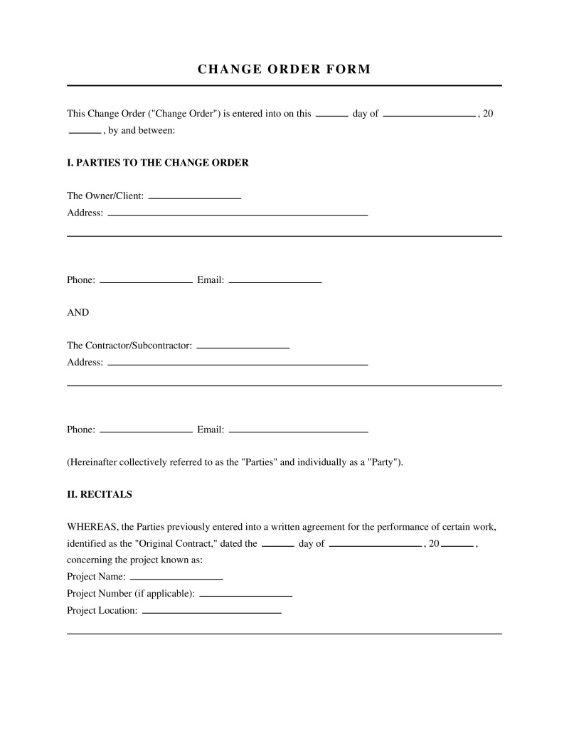 Change Order Form