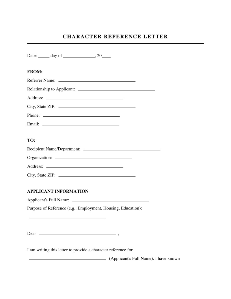 Character Reference Letter