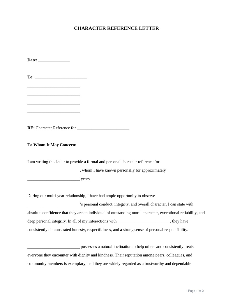 Character Reference Letter Preview