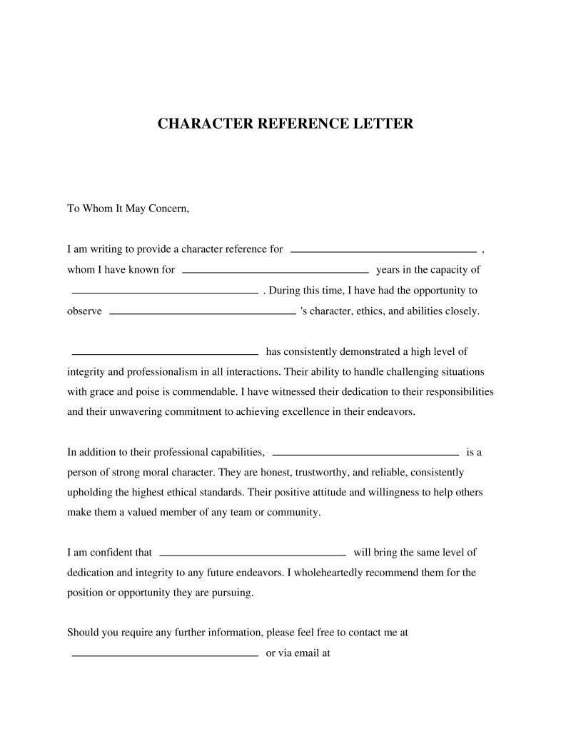 Character Reference Letter Preview