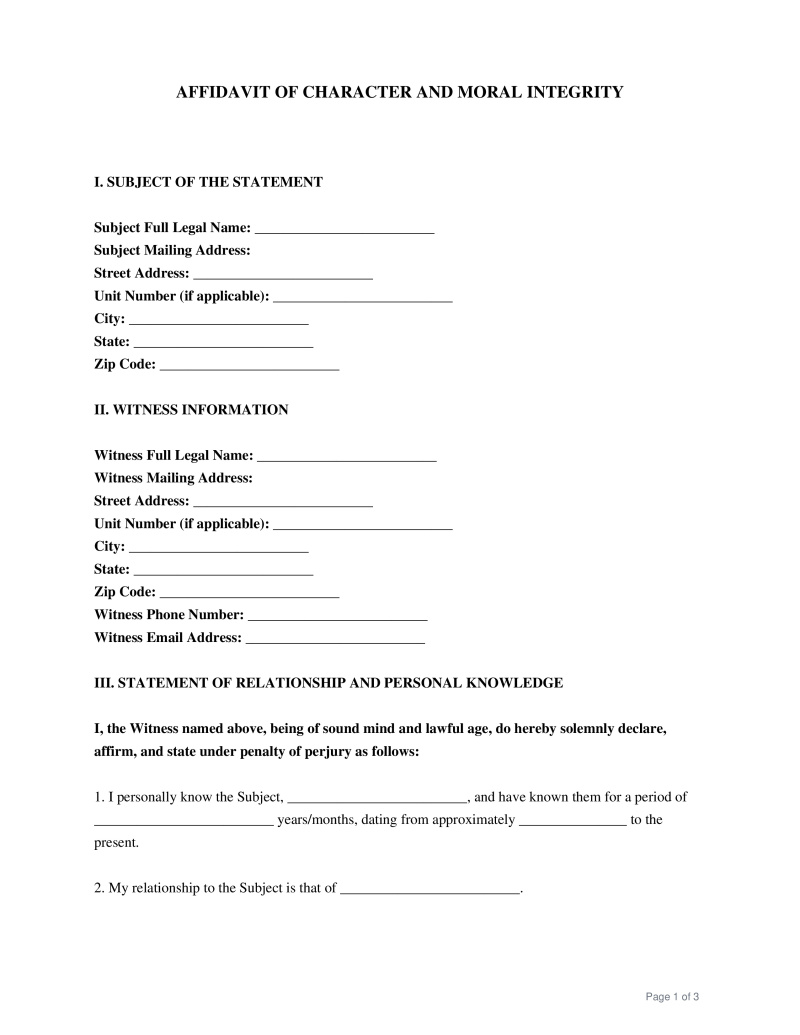 Character Witness Statement Preview