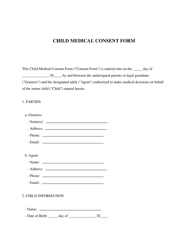 Child Medical Consent Form Preview