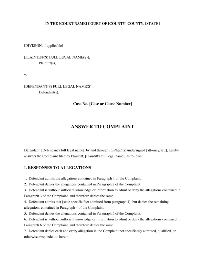 Civil Summons Response Preview