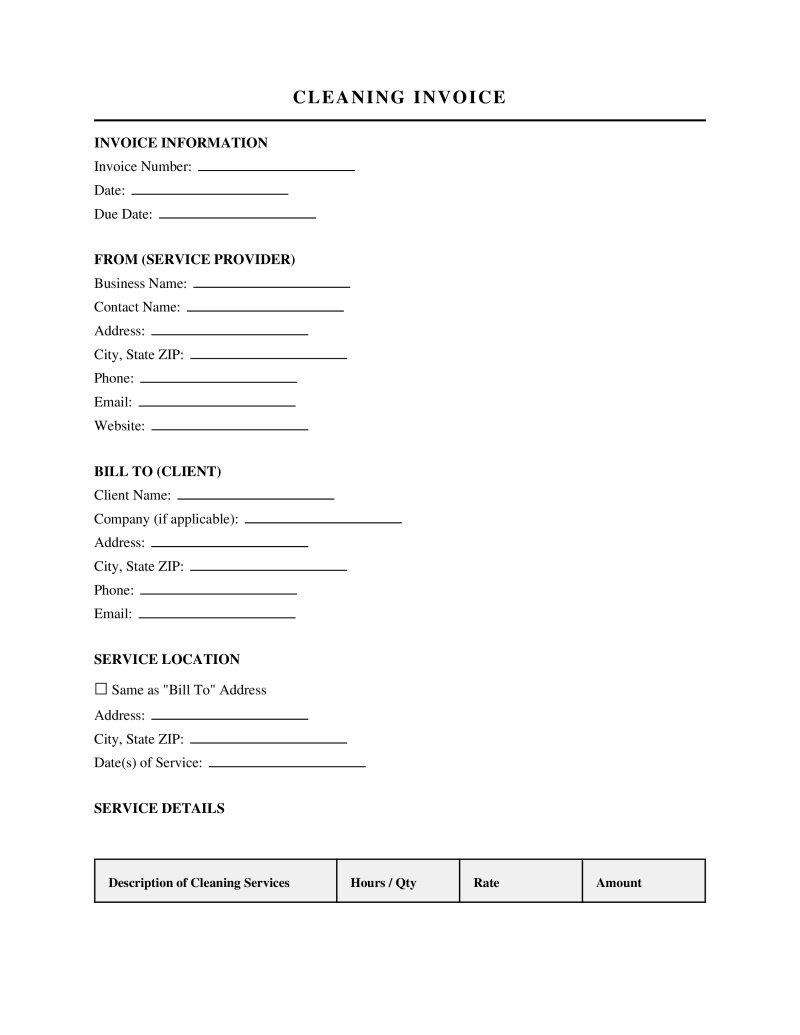 Cleaning Invoice Template Preview