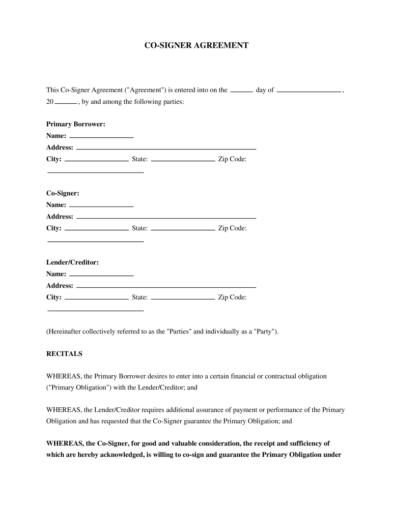 Co-Signer Agreement Preview