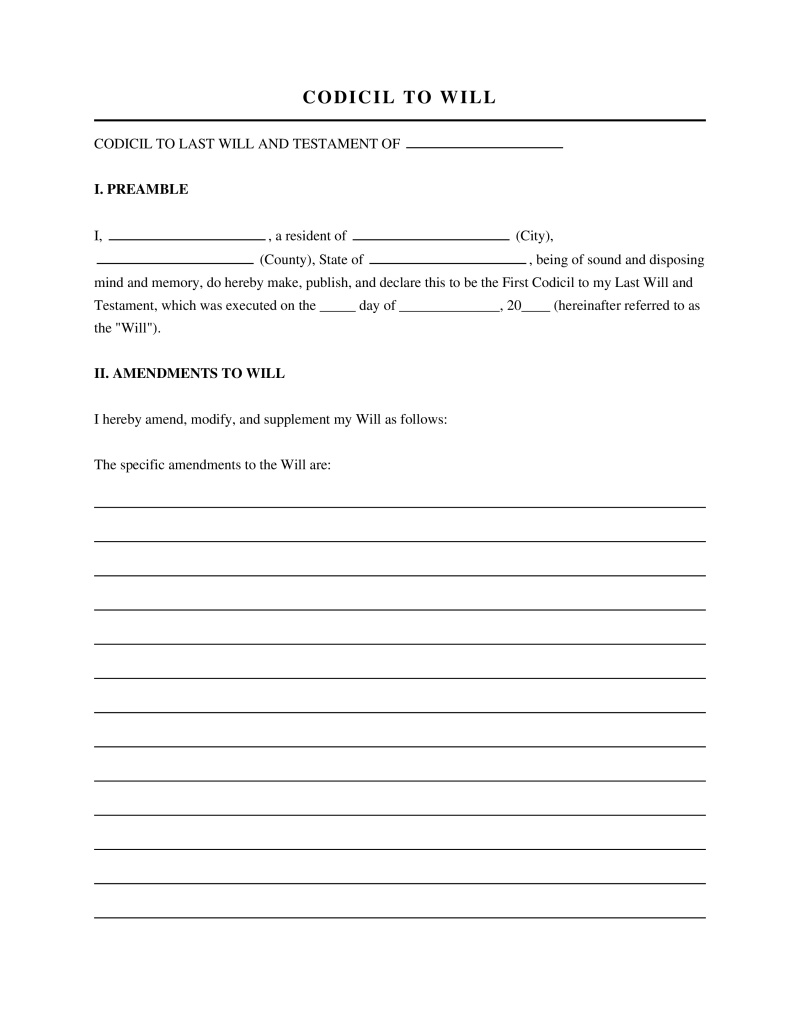 Codicil to Will Preview