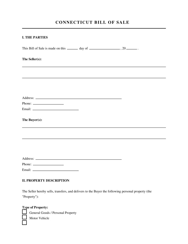 Connecticut Bill of Sale Preview