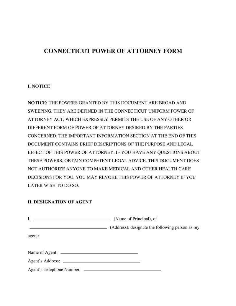 Connecticut Power of Attorney Form Preview