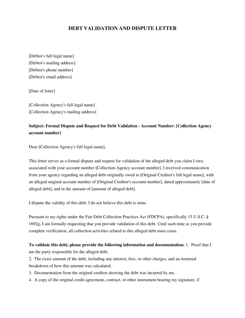 Debt Collection Dispute Letter Preview