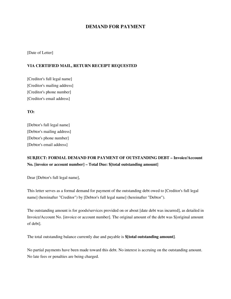 Demand for Payment Letter Preview
