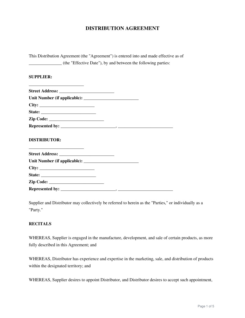 Distribution Agreement Preview