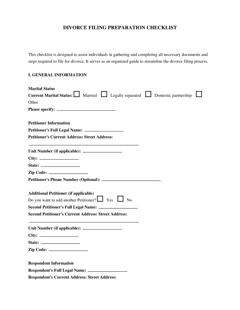 Divorce Filing Checklist Preview