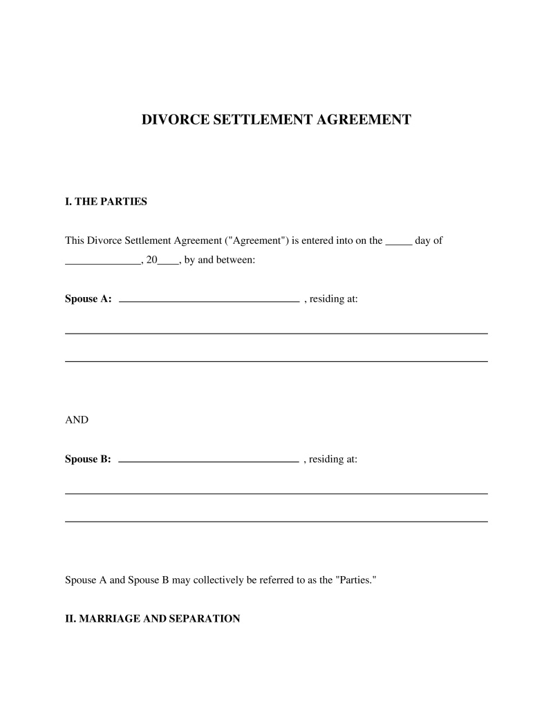 Divorce Settlement Agreement Preview