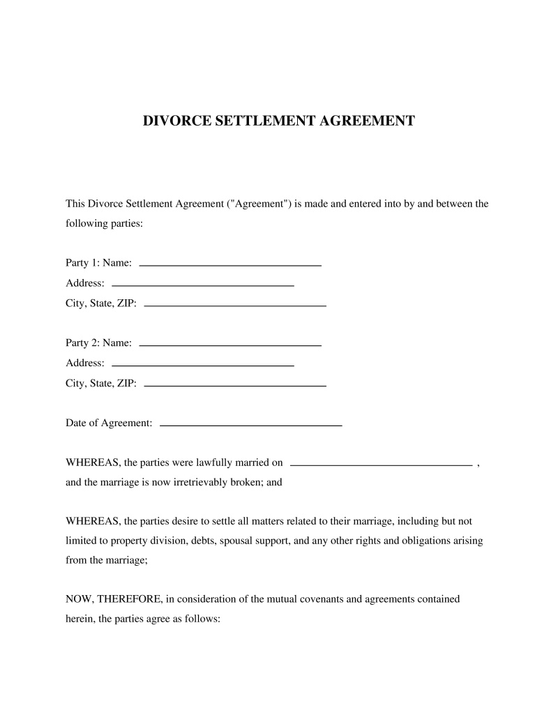 Divorce Settlement Agreement